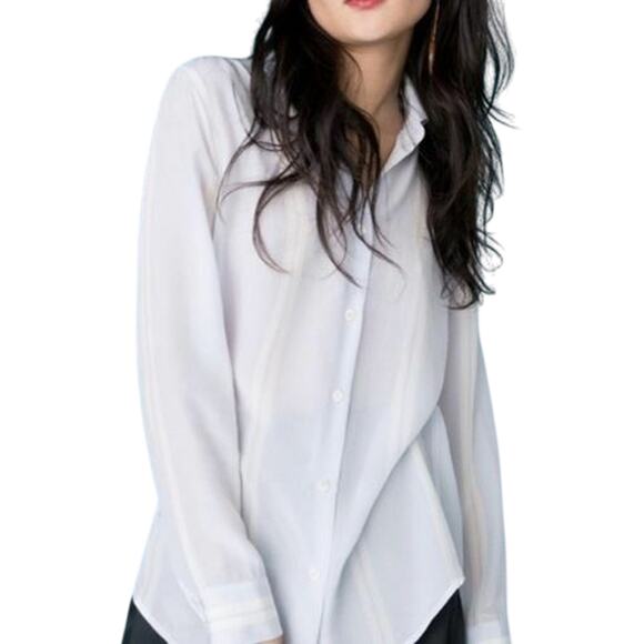 B0 NWT FRANCES AUSTEN The Stripe Button Down Halogen Blue/White Blouse Sz S $185 - Picture 1 of 7